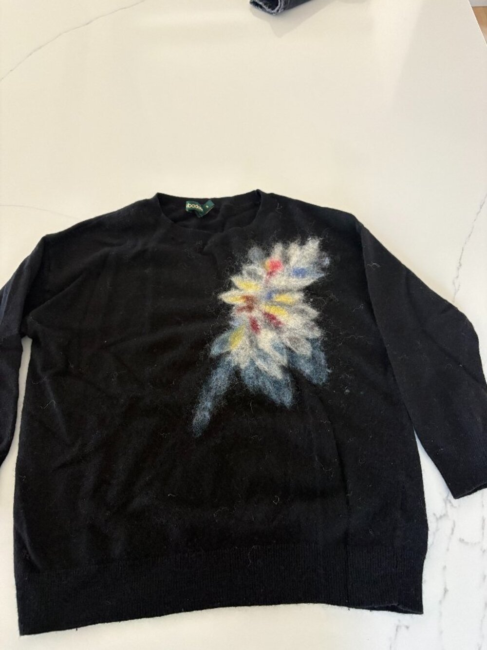 Troubadour Black Floral Sweater Top Size S Lambswool Blend Feminine Casual